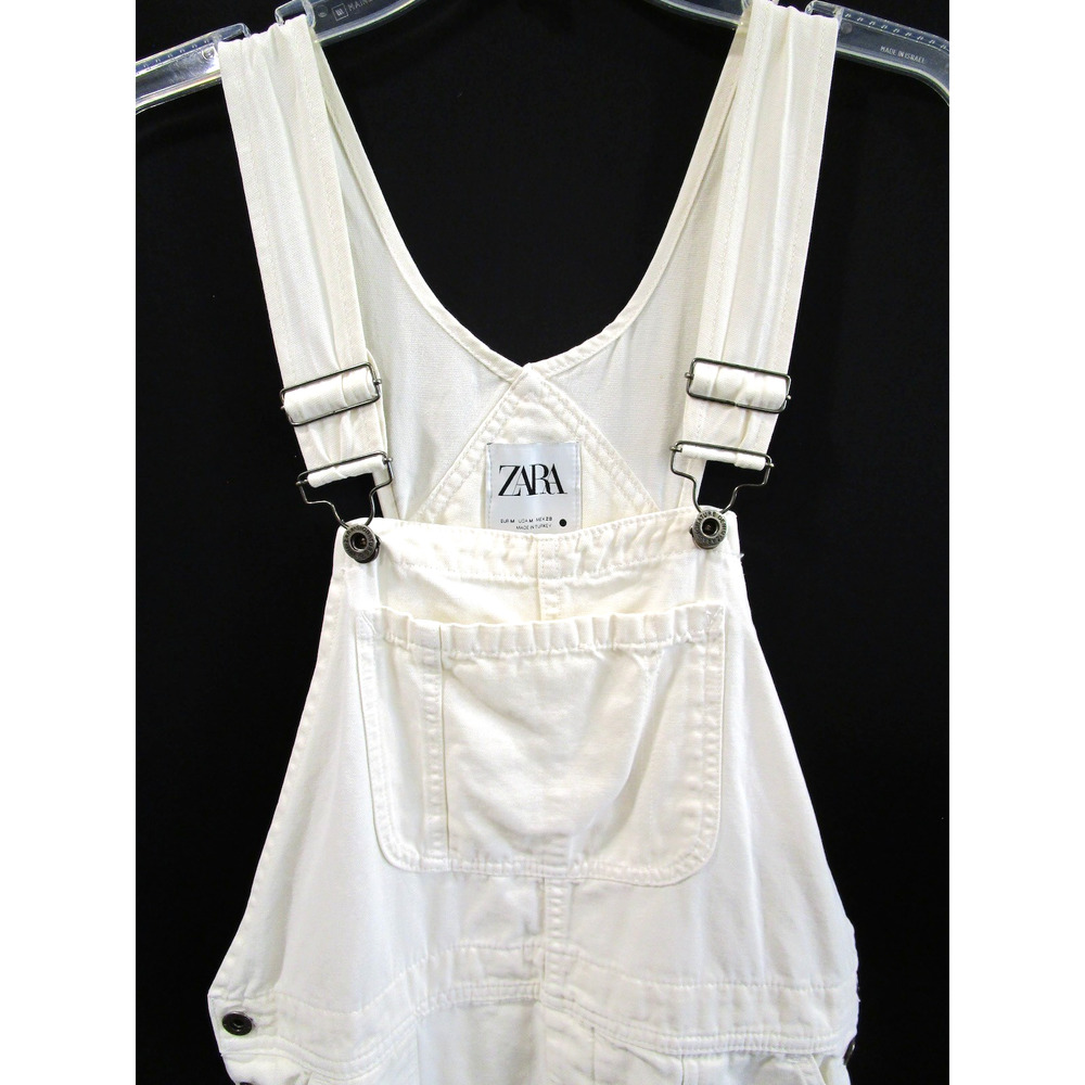 EUC! Zara Ivory Canvas Bib Carpenter Overalls Women Sz M - Picture 3 of 13